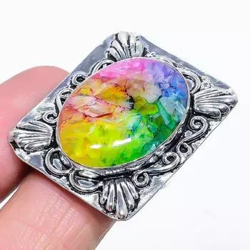 Кольцо из серебра 925 пробы с натуральным радужным солнечным кварцем, размер 10 O7B62