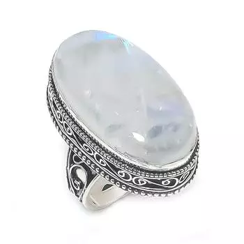 Кольцо из серебра 925 пробы с натуральным радужным лунным камнем, размер 9 Y9f67