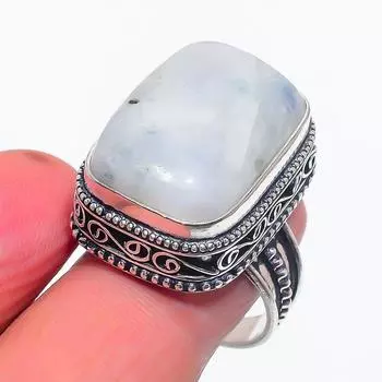 Кольцо из серебра 925 пробы с натуральным радужным лунным камнем, размер 8 h9z50