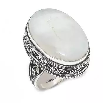 Кольцо из серебра 925 пробы с натуральным радужным лунным камнем, размер 10 N1r64