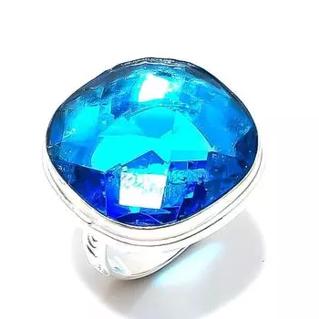 Кольцо из серебра 925 пробы с натуральным голубым топазом ручной работы S.8 T6l09