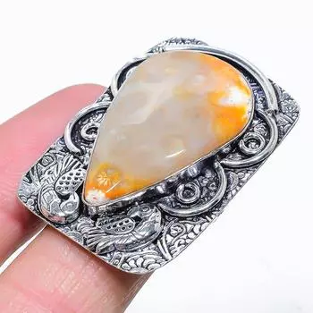 Кольцо из серебра 925 пробы с натуральным ископаемым кораллом, размер 10 Q9F35