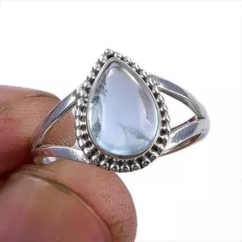 Кольцо из серебра 925 пробы с натуральным аквамарином и драгоценным камнем S.8.5 I1z45