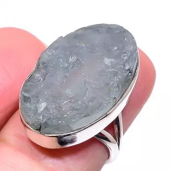 Кольцо из серебра 925 пробы с натуральным аквамарином, необработанный драгоценный камень, размер 6,5, ширина 7 м50