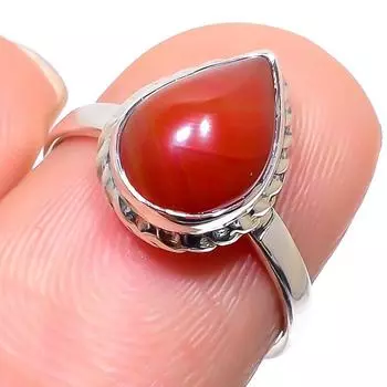 Кольцо из серебра 925 пробы с натуральным камнем сердолик ручной работы S.6.5 J3W35