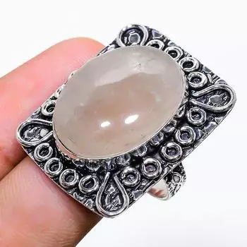 Кольцо из серебра 925 пробы с натуральным розовым кварцем, размер 11 O5S01