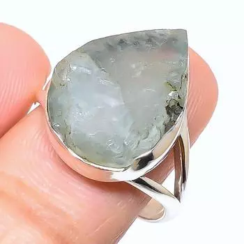 Кольцо из серебра 925 пробы с натуральным аквамарином, необработанный драгоценный камень, размер 9,5, ширина 9,35 см