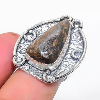 Кольцо из серебра 925 пробы с натуральным бронзитом, размер 6 E6b14