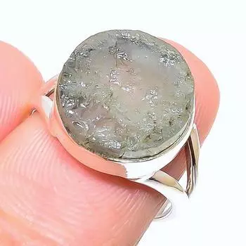 Кольцо из серебра 925 пробы с натуральным аквамарином, необработанный драгоценный камень, размер 6,5 A4K17