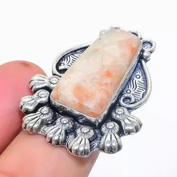 Кольцо из серебра 925 пробы с натуральным солнечным камнем, размер 7 o6l53