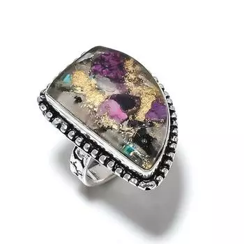 Кольцо из серебра 925 пробы с натуральным колючим камнем-устрицей, размер 8, h8a26