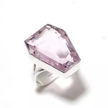 Кольцо из серебра 925 пробы с натуральным розовым кунцитом, размер 8, M3i10