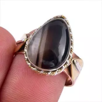 Кольцо из серебра 925 пробы с натуральным ботсванским агатом, двухцветное, размер 8,5 u9j41