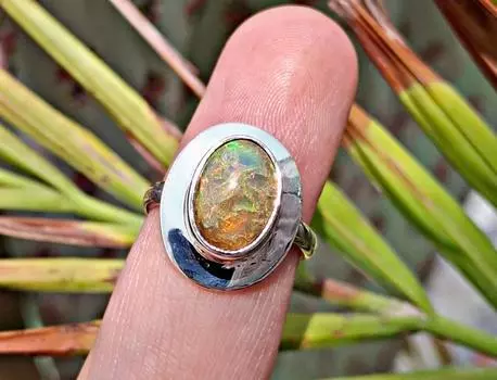 Кольцо из серебра 925 пробы с натуральным огненным опалом из Эфиопии, размер 4, подарок 4 US