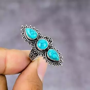 Кольцо из серебра 925 пробы с натуральным бирюзовым камнем Санта-Роза, размер 8 r0c99