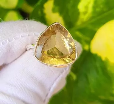 Кольцо из серебра 925 пробы с натуральным триллионом лимонного кварца, 8 шт., подарочное кольцо 8 US