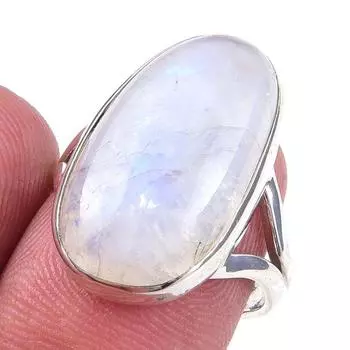 Кольцо из серебра 925 пробы с натуральным радужным лунным камнем ручной работы, размер 7 m2c00