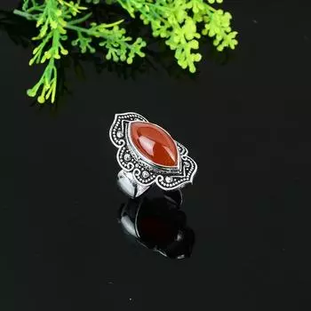 Кольцо из серебра 925 пробы с красным сердоликом, размер 6, g0C38