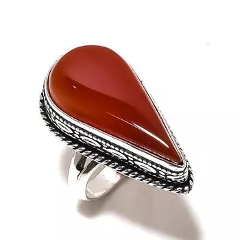 Кольцо из серебра 925 пробы с драгоценным камнем сердолик ручной работы размер 8 T3a27