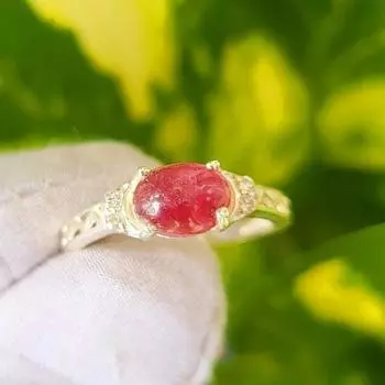 Кольцо из серебра 925 пробы с натуральным розовым турмалином, белым топазом и драгоценными камнями 6,75 6.75 US