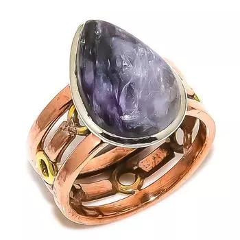 Кольцо из серебра 925 пробы с натуральным драгоценным камнем чароитом в двух тонах S.8.5 h0m31
