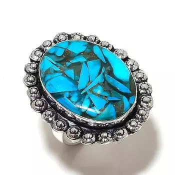 Кольцо из серебра 925 пробы с натуральным медно-голубым бирюзовым драгоценным камнем, размер 7 B5s46