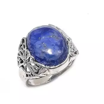 Кольцо из серебра 925 пробы с натуральным лазуритом, размер 7 t9j17