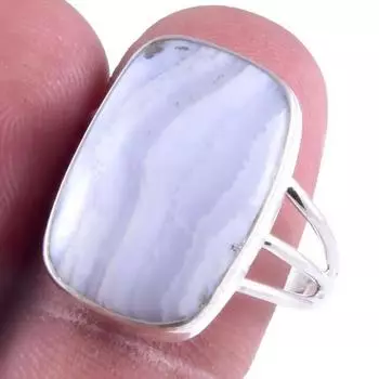 Кольцо из серебра 925 пробы с натуральным голубым кружевным агатом, ручной работы, S.9.5 H2L81