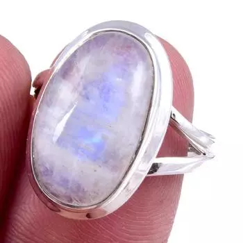 Кольцо из серебра 925 пробы с натуральным радужным лунным камнем ручной работы S.8 a5J13
