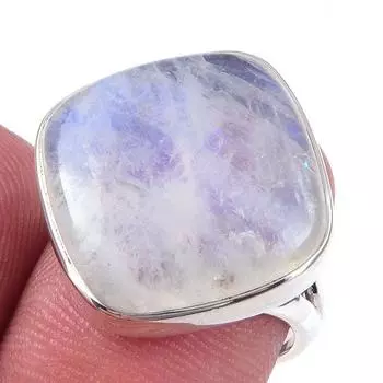 Кольцо из серебра 925 пробы с натуральным радужным лунным камнем ручной работы, размер 7 h7k45