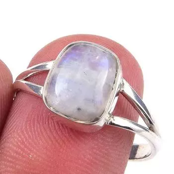 Кольцо из серебра 925 пробы с натуральным радужным лунным камнем ручной работы, размер 9 H4I66