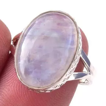 Кольцо из серебра 925 пробы с натуральным радужным лунным камнем ручной работы S.8 j3p20