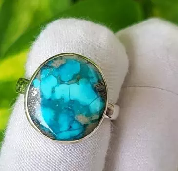 Кольцо из серебра 925 пробы с натуральным драгоценным камнем голубого бирюзового цвета, размер 6,75 (США) 6.75 US