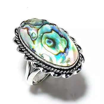Кольцо из серебра 925 пробы с драгоценным камнем в виде ракушки абалон, размер 9,5 s5R78