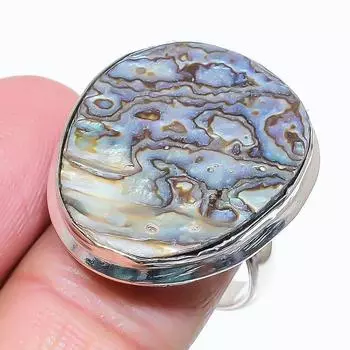 Кольцо из серебра 925 пробы с драгоценным камнем в виде ракушки абалон, размер 8,5 y1l78