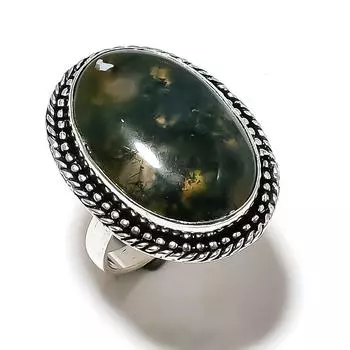 Кольцо из серебра 925 пробы с драгоценным камнем моховой агат, размер 9 г2I76