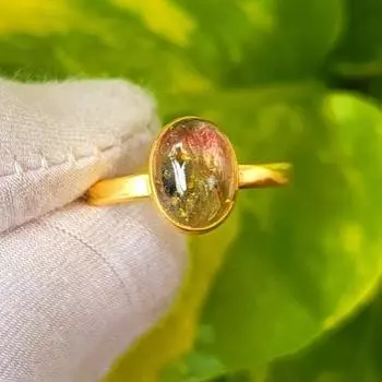 Кольцо из серебра 925 пробы с натуральным драгоценным камнем арбузным турмалином, размер 7, США A33 7 US