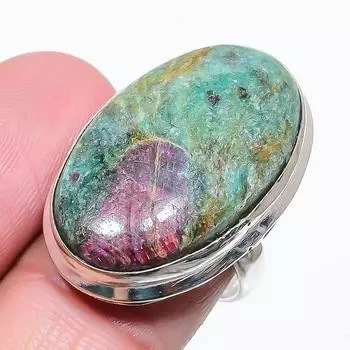 Кольцо из серебра 925 пробы с рубиновым фукситом, созданное в лаборатории, размер 10 y1d47