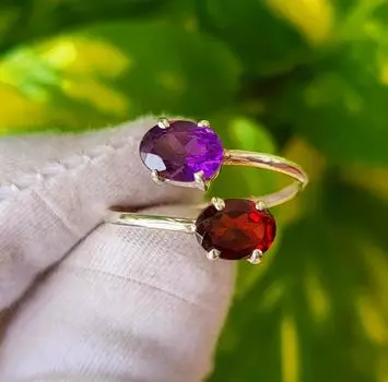 Кольцо из серебра 925 пробы с натуральным аметистовым гранатом, размер 10, подарок A 40 10 US