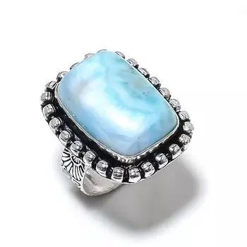 Кольцо из серебра 925 пробы с драгоценным камнем Republic Larimar, размер 7 K5Z29