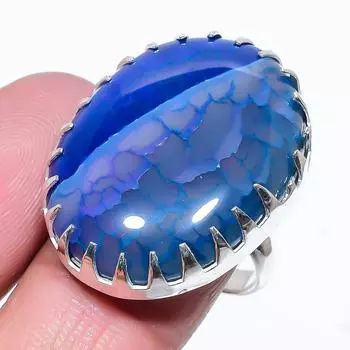 Кольцо из серебра 925 пробы с натуральным голубым друзовым камнем, размер 10 z8l07