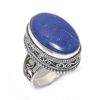 Кольцо из серебра 925 пробы с натуральным лазуритом, размер 7 f2K75