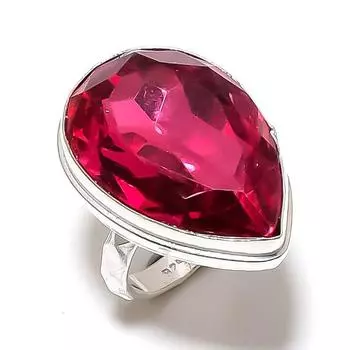 Кольцо из серебра 925 пробы с натуральным рубеллитом, размер 6, w3q17