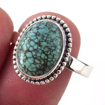 Кольцо из серебра 925 пробы с натуральным тибетским драгоценным камнем бирюзой ручной работы S.10 R1N16