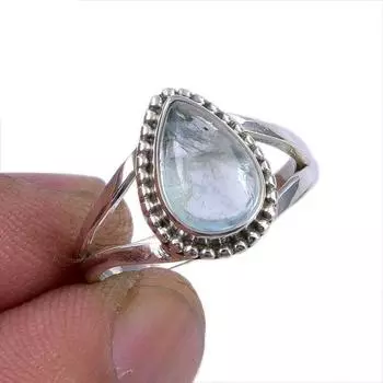 Кольцо из серебра 925 пробы с натуральным аквамарином и драгоценным камнем S.6.5 Z7v64