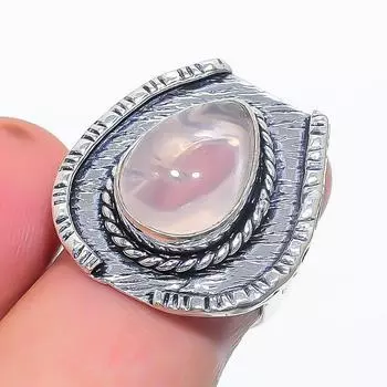 Кольцо из серебра 925 пробы с натуральным розовым кварцем, размер 6 j8I90