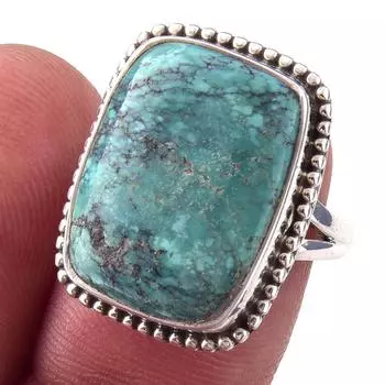Кольцо из серебра 925 пробы с натуральным тибетским драгоценным камнем бирюзой ручной работы, размер 7 J5v80