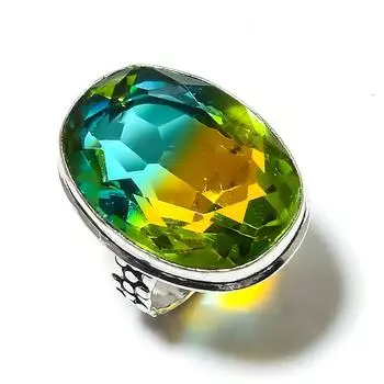 Кольцо из серебра 925 пробы с двухцветным турмалином, размер 7, c5b94