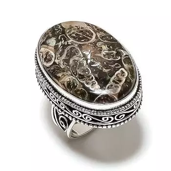 Кольцо из серебра 925 пробы с драгоценными камнями Turtilla Fossil, размер 8, F6o83