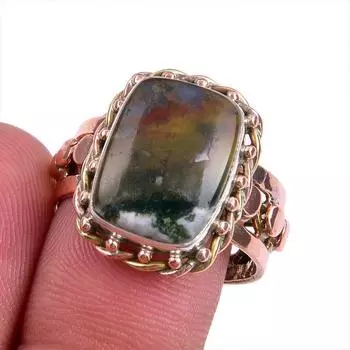 Кольцо из серебра 925 пробы с натуральным драгоценным камнем-кровавым камнем двухцветной формы S.9 a9Q22